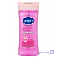 روغن شاین و روشن کننده بدن وازلین حاوی ویتامین B3 و گل رز حجم ۲۰۰ میل | ژل روغنی یکدست کننده رنگ پوست بدن Vaseline Vitamin B3