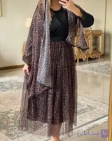 ست سه‌ تکه شال و دامن پلنگی با کت مشکی مازراتی فری سایز