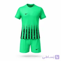 ست پیراهن شورت ورزشی نایک طرح راه راه رنگ سبز بارسا