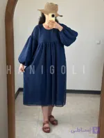پیراهن بلند حریر آستر دار مدل ایراندخت حانی گلی چیندار مناسب مجلس و مهمانی