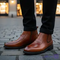 نیم بوت چرم مردانه کد NB055TN رنگ عسلی