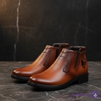 نیم بوت چرم مردانه کد NB057TN رنگ عسلی