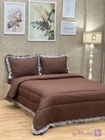 ست لحاف و روتختی قهوه ای چیندار گیپور