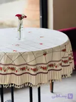 رومیزی گرد مخمل شانل ضد لک طرح توت فرنگی  کد 592
