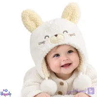 کلاه خزدار نوزادی طرح گربه ملوس مدل پوم دار از 6تا18 ماهگی