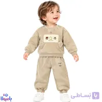 ست بلوز و شلوار پاییزه مخمل کرم- وارداتی 3تا18ماهگی