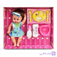 عروسک دخترانه با ست غذاخوری و لوازم کودک MV699