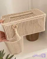 جا دستمالی مکرومه مستطیل طرح خطی رنگ به دلخواه شما کد ۰۵
