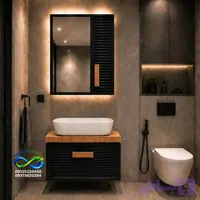 روشویی کابینتی مدرن مشکی و طرح چوب زرین نیک 40×60 کد ZN8486