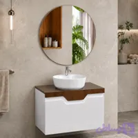 روشویی کابینتی مدرن سفید و طرح چوب زرین نیک 40×60 کد ZN8491