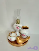 پک سینی سفالی(چراغ و گلدان و پرنده)