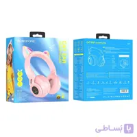 هدفون بلوتوثی بروفون مدل BO18 صورتی – طرح Cat Ear با نورپردازی RGB و درایور ۴۰ میلی‌متری