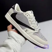 کفش نایک ایر جردن وان لو تراویس اسکات لویی ویتون کرم قهوه‌ای Nike Air Jordan 1 Low Travis Scott Louis Vuitton Brown