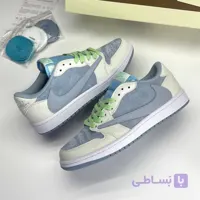کفش نایک ایر جردن وان لو تراویس اسکات آبی سفید سوئد Nike Air Jordan 1 Low Travis Scott Blue White Sweden