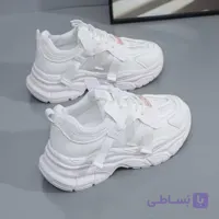 کتونی اسپرت لژدار طبی زنانه مافیایی تمام سفید Women’s Mafia Style White Sneakers