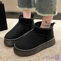 آگ ساقدار خزدار مشکی Black Fur Lined Mid Calf Winter Boots