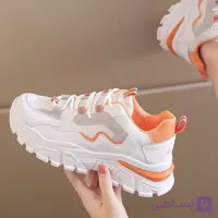 کتونی اسپرت لژدار زنانه طبی موج سفید نارنجی Women’s Platform Orthopedic Wave White Orange Sneakers