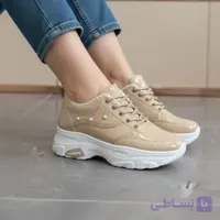 کتونی اسپرت لژدار طبی زنانه کرم سفید ورنی Women’s Platform Orthopedic Cream White Patent Sneakers