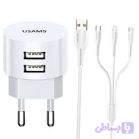 سری شارژر دو پورت یوسمز مدل USM به همراه کابل تبدیل یو اس بی / لایتنینگ/ میکرو
