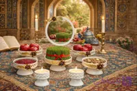 هفت سین با آیینه شمعدان فلزی رنگ ثابت رز