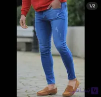 شلوار جین آبی آسمونی تمام کش پنبه پارچه اعلا