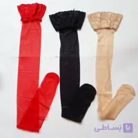 جوراب بلند شیشه ای زنانه مدل تور ژل دار رنگ کرم و مشکی و قرمز و سفید