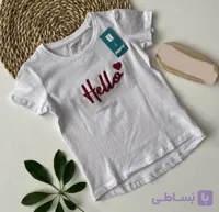 تیشرت آستین کوتاه دخترانه بچگانه سفید پولکی پیپرتس مدل hello