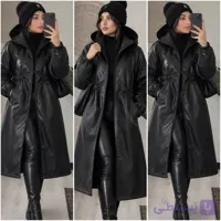 کاپشن بلند چرم زنانه مشکی EL14126