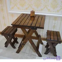 میز و چهارپایه دونفره چوبی تاشو کد 001
