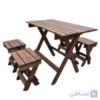 میز و چهارپایه چهارنفره چوبی تاشو مدل 009