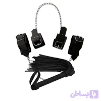 ست BDSM شلاق چرمی + دستبند و پابند زنجیردار