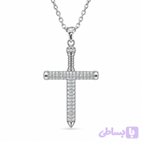 گردنبند آویزدار طرح صلیب تمام‌نگین با طراحی میخ کلاسیک (Nail Cross)
