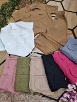 کراپ استین کوتاه جلوباز و شلوار دمپا چاک دخترانه