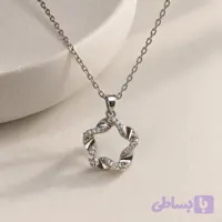 گردنبند استیل زنانه گل نگین دار نقره ای طرح سواروسکی