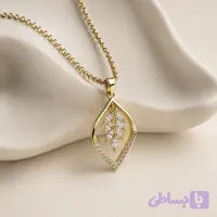 گردنبند استیل زنانه آویز طرح برگ نگینی طلایی