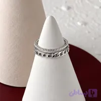انگشتر زنانه دو ردیفه طرح زنجیری و مهره‌ای ظریف نقره‌ای