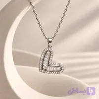 گردنبند استیل زنانه قلب نگین دار نقره ای طرح سواروسکی