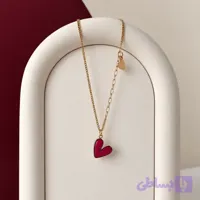 گردنبند زنانه طرح قلب قرمز با آویز قلب کوچک طلایی