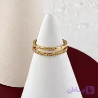انگشتر زنانه دو ردیفه طرح زنجیری و نگین‌دار ظریف طلایی