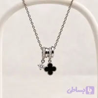 گردنبند استیل زنانه آویزی ونکلیفت مشکی و تک نگین نقره ای (کد BHV1W)