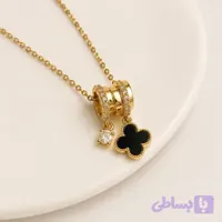 گردنبند استیل زنانه آویزی ونکلیفت مشکی و تک نگین طلایی