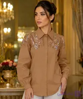 شومیز زنانه آستین بلند مدل گلدوزی سرشانه