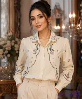 شومیز زنانه یقه کلاسیک مدل گلدوزی دالبری
