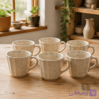 ست فنجان و نعلبکی سرامیکی مات مدل شیاردار (مجموعه شش عددی)