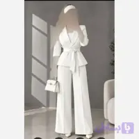 کت و شلوار زنانه جنس کرپ کجراه مدل نل سفید و صورتی
