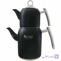 کتری و قوری نزاز ۲/۵لیتر استوانه رنگ پاستیلی مشکی براق -مشکی مات کد ۵۰۱۶