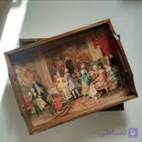 سینی چوبی پذیرایی 26 در 34 تمام چوب روس طرح گل مرغ