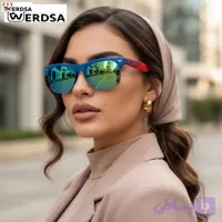 عینک زنانه 1565 ترکیب آبی‌سبز آینه‌ای با دسته قرمز