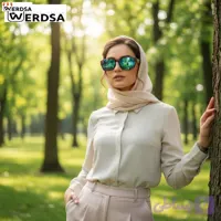 عینک آفتابی زنانه پلنگی شیشه آبی آینه‌ای کد 1568