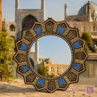 آینه خاتم کاری طرح اسلیمی با قاب خورشیدی